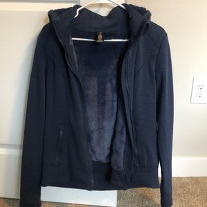 Navy blue, hooded athletic jacket